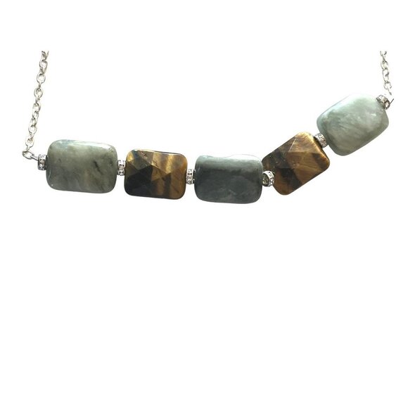 Stone Beaded Necklace with Silver Tone Chain - Picture 3 of 7